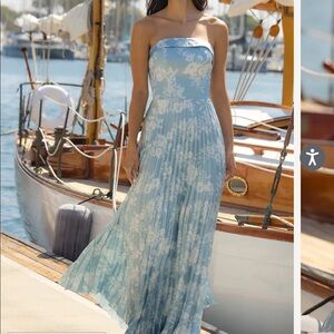 Revelry Saylor Satin Pleated Floral Dress